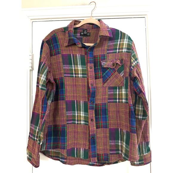 HOUSTON WHITE Target Patchwork Cottagecore Quilt-Square Flannel Shirt - Sz L - Picture 2 of 5